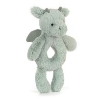 Baby Jellycat Drache Bashful Dragon Ringrassel aus rosmaringrünem Plüsch