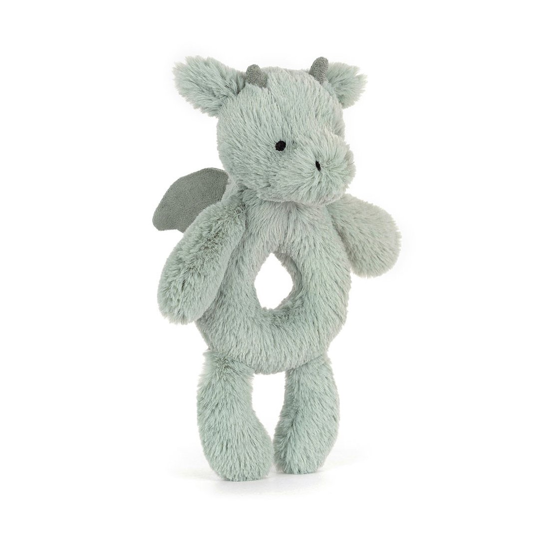 Baby Jellycat Drache Bashful Dragon Ringrassel aus rosmaringrünem Plüsch
