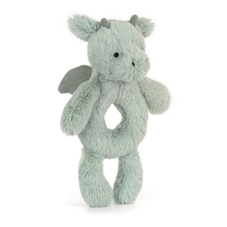Baby Jellycat Drache Bashful Dragon Ringrassel aus rosmaringrünem Plüsch