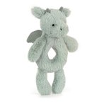 Baby Jellycat Drache Bashful Dragon Ringrassel aus rosmaringrünem Plüsch