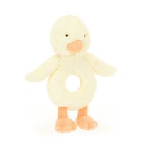 Baby Jellycat Ente Bashful Duckling Ringrassel aus zart gelbem Plüsch