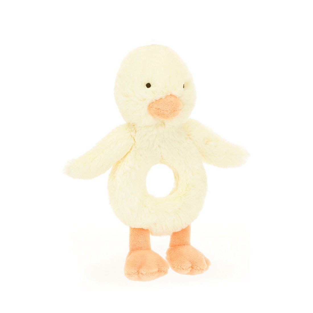 Baby Jellycat Ente Bashful Duckling Ringrassel aus zart gelbem Plüsch