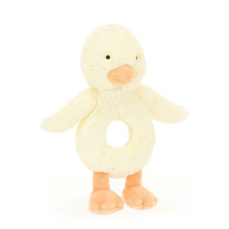 Baby Jellycat Ente Bashful Duckling Ringrassel aus zart gelbem Plüsch