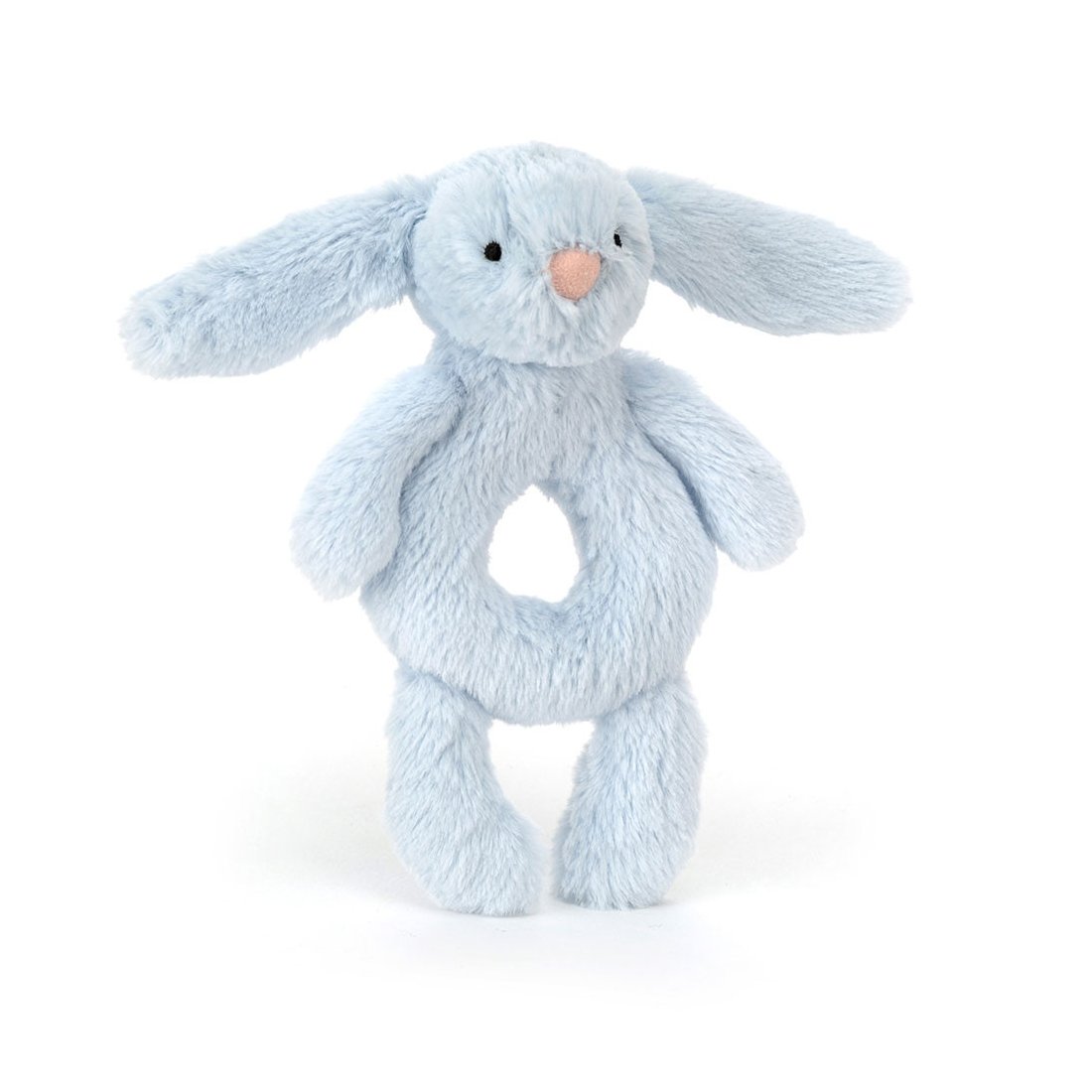 Baby Jellycat Hase Bashful Blue Bunny Ringrassel aus zart blauem Plüsch