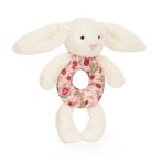 Baby Jellycat Hase Bashful Cream Bunny Berry Ringrassel aus weißem Plüsch mit buntem Ring