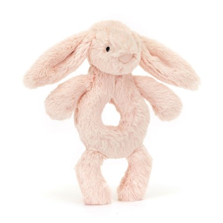 Baby Jellycat Hase Bashful Blush Bunny Ringrassel aus pfirsichrosa Plüsch