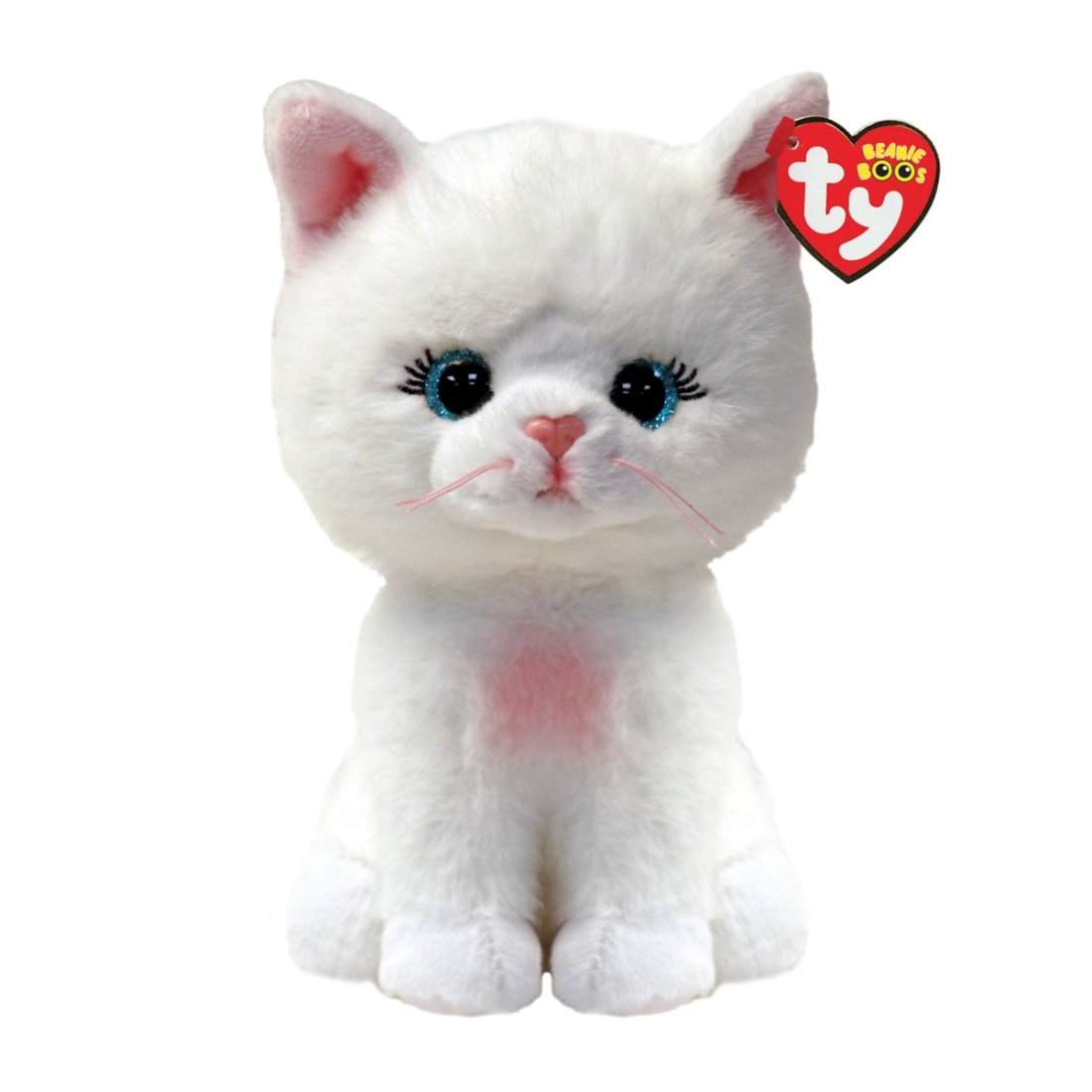 Ty Beanie Boos Kuscheltier Katze Fergus aus weißem Plüsch mit blauen Glitzeraugen
