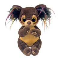 Ty Beanie Bellies Kuscheltier Hund Toffee aus braunem Plüsch mit großen Ohren und goldgelben Glitzeraugen