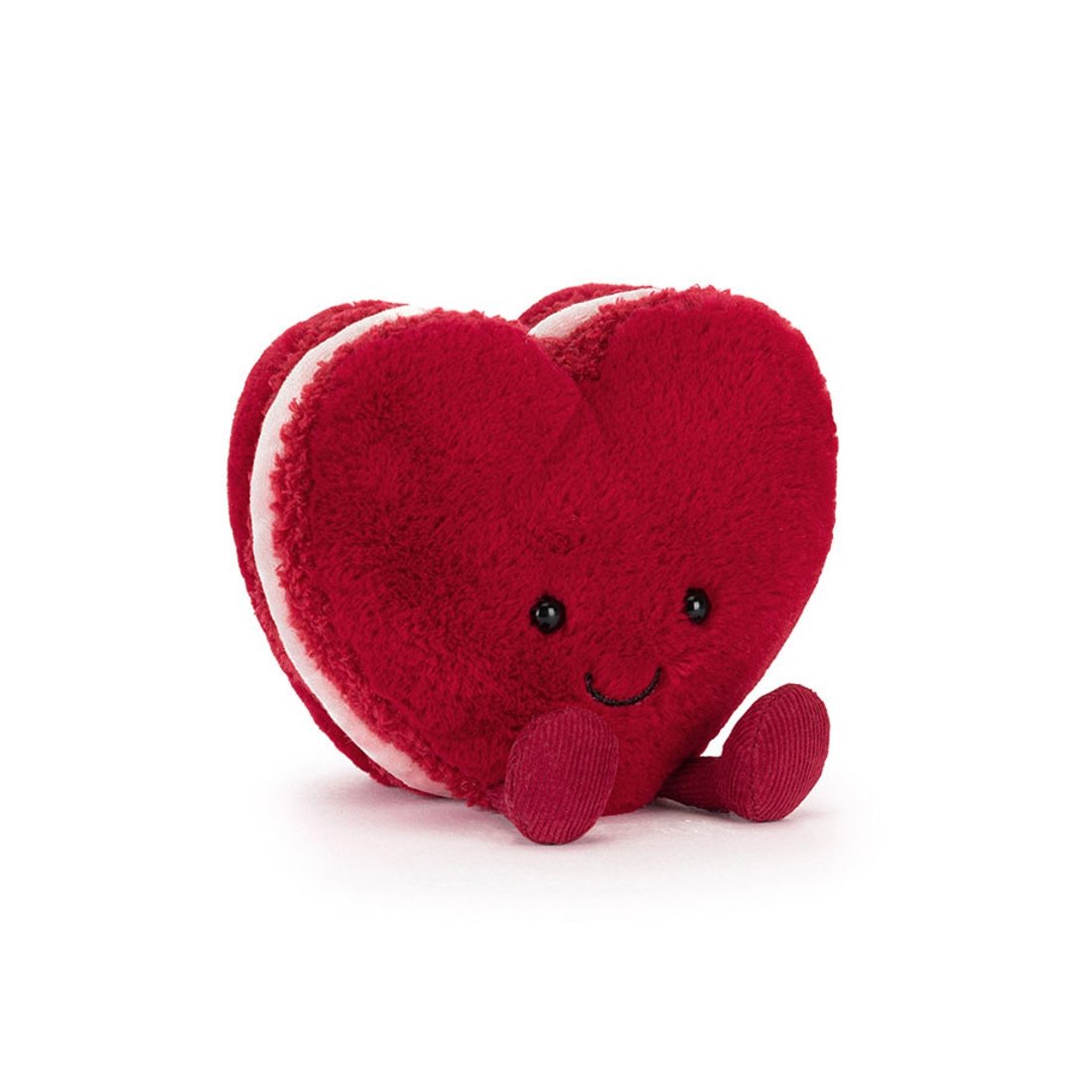 Jellycat Herz Amuseables Macaron Arlette Heart aus rotem Plüsch mit roten Beinchen