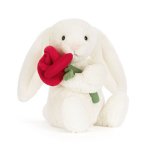 Jellycat Hase Bashful Bunny aus weißem Plüsch mit einer roten Rose