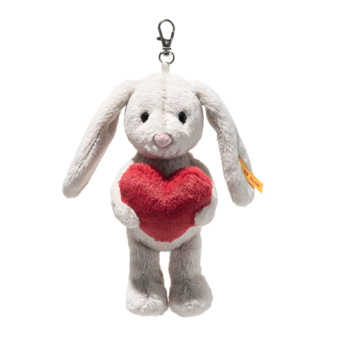 Steiff Friends Anhänger Hase Hoppie Love aus hellgrauem Plüsch mti einem roten Herz