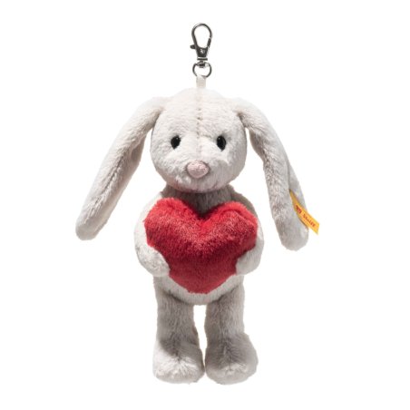 Steiff Friends Anhänger Hase Hoppie Love aus hellgrauem Plüsch mti einem roten Herz