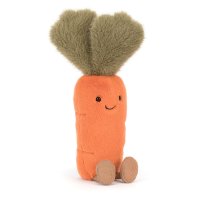 Jellycat Karotte Amuseables Carrotaus orangem Plüsch mit dunkelgrünen Blättern und braunen Beinchen
