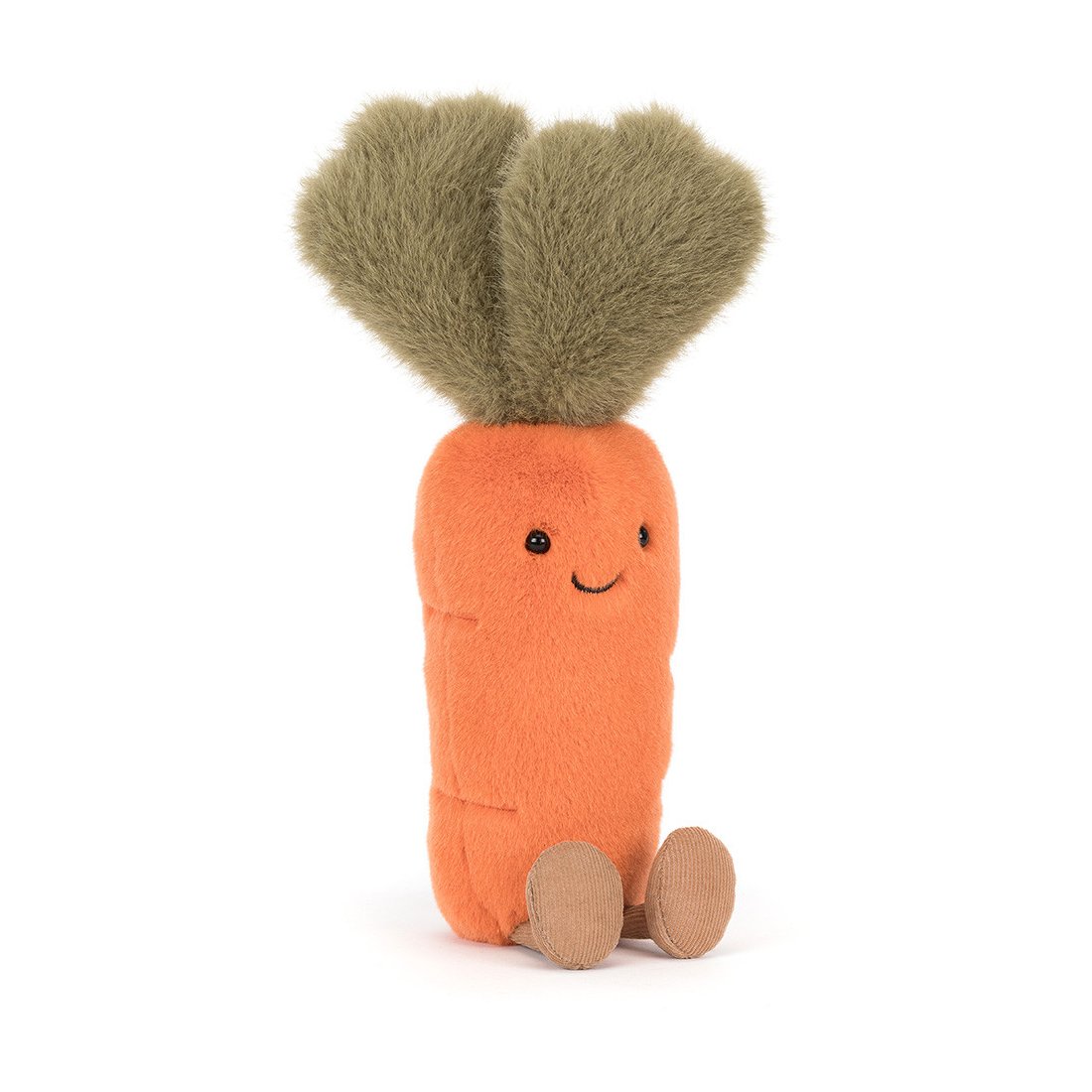 Jellycat Karotte Amuseables Carrotaus orangem Plüsch mit dunkelgrünen Blättern und braunen Beinchen