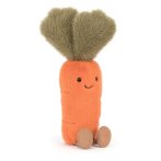 Jellycat Karotte Amuseables Carrotaus orangem Plüsch mit dunkelgrünen Blättern und braunen Beinchen