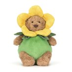 Jellycat Bartholomew Bear im Narzissenoutfit, Vorderseite Teddybär
