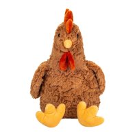 Hermann TEDDY Herzekind Henne Gloria aus braunem Plüsch mit gelben Füßen und einen rostroten Kmam