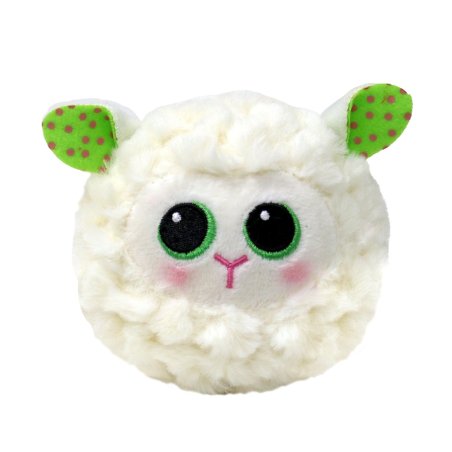 Ty Beanie Bouncer Schaf Flouncey Lamb ist mit wollweißem Plüsch überzogen und hat grüne Augen