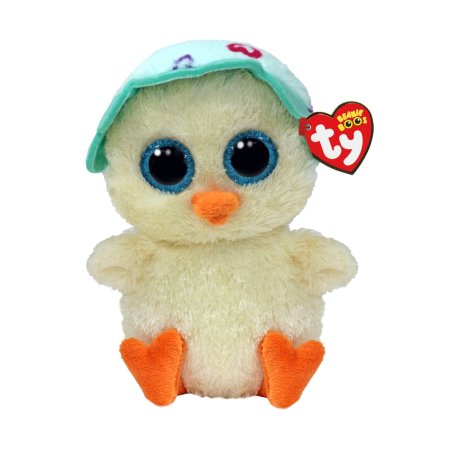 Ty Beanie Boos Kuscheltier Küken Küken Emmie Chick aus hellgelbem Plüsch mit einer türkisblauen Mütze