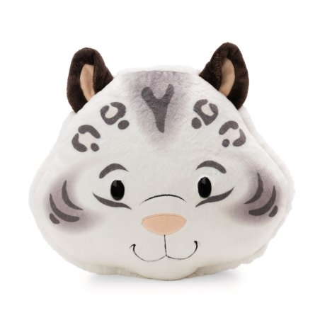 rundes NICI Wild Winter Kissen Schneeleopard Eleni Snowbell, Vorderseite mit Gesicht
