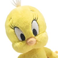das gelbe Steiff Kuscheltier Looney Tunes Vogel Tweety hat ein freundliches, gesticktes Gesicht