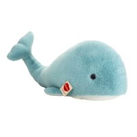 Hermann TEDDY Wal Wanda aus hellblauem Plüsch mit einem weißen Bauch und schwarzen Knopfaugen