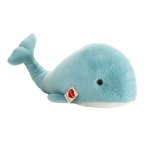 Hermann TEDDY Wal Wanda aus hellblauem Plüsch mit einem weißen Bauch und schwarzen Knopfaugen