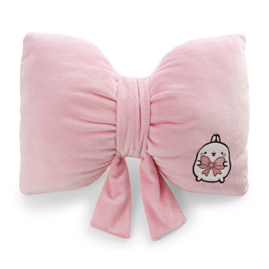 NICI Molang rosa Schleife, Vorderseite Kuschelkissen mit Molang Applikation