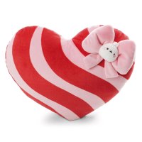 NICI Molang herzförmiges, rosarot gestreiftes Kissen, Vorderseite mit rosa Schleife und Molang