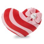 NICI Molang herzförmiges, rosarot gestreiftes Kissen, Vorderseite mit rosa Schleife und Molang