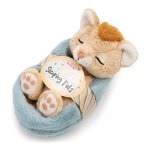NICI Sleeping Pets Löwe im hell blauen Körbchen mit Etikett