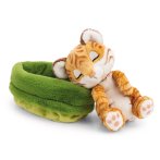 NICI Sleeping Pets Tiger mit moosgrünen Körbchen mit Etikett