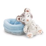 NICI Sleeping Pets Kuscheltier Schneeleopard mit eisblauen Körbchen