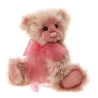 Charlie Bears Teddybär Sunday aus rosarotem Plüsch mit einer roten Tüllschleife