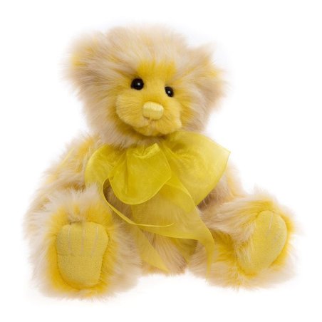 Charlie Bears Teddybär Friday aus safrangelbem Plüsch mit einer gelben Tüllschleife