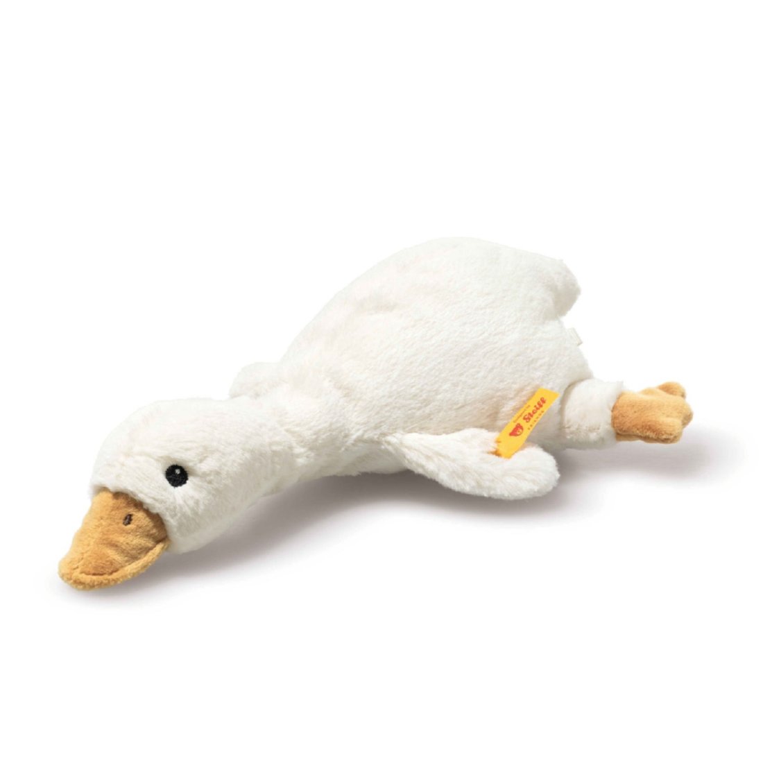 Steiff Friends Kuscheltier Gans Gilda mit Rassel aus weißem Plüsch mit gelben Füßen und einem gelben Schnabel