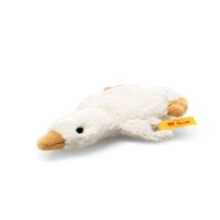 Steiff Friends Greifling Gans Gilda mit Rassel aus weißem Plüsch mit gelben Füßen und einem gelben Schnabel