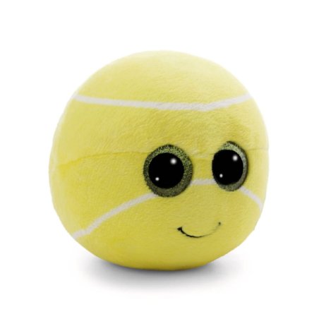 Nici GLUBSCHIS Tennisball Dennis aus gelbem Plüsch mit weißen Streifen und grünen Glitzeraugen