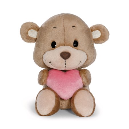 NICI Love Teddy Bär aus braunem Plüsch mit einem roten Herz und schwarzen Knopfaugen