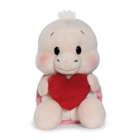 Vorderseite NICI Love Schildkröte aus beigem Plüsch mit einem roten Herz und schwarzen Knopfaugen