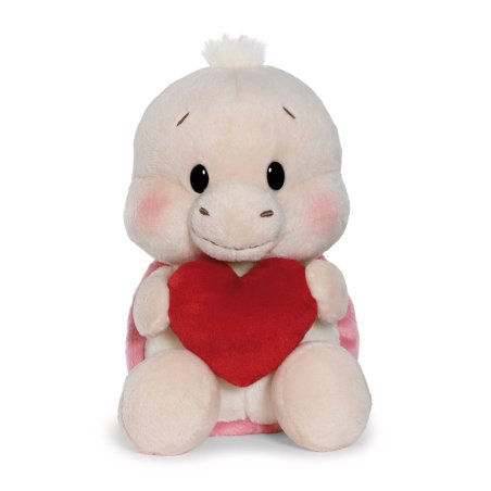 Vorderseite NICI Love Schildkröte aus beigem Plüsch mit einem roten Herz und schwarzen Knopfaugen