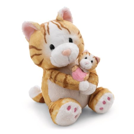 NICI Little & Me Katze mit Kind aus rot getigertem Plüsch mit weißen Abzeichen und rosa Zehen