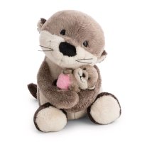 NICI Little & Me Otter mit Kind aus braunem Plüsch mit beigen Abzeichen und einer schwarzen Nase