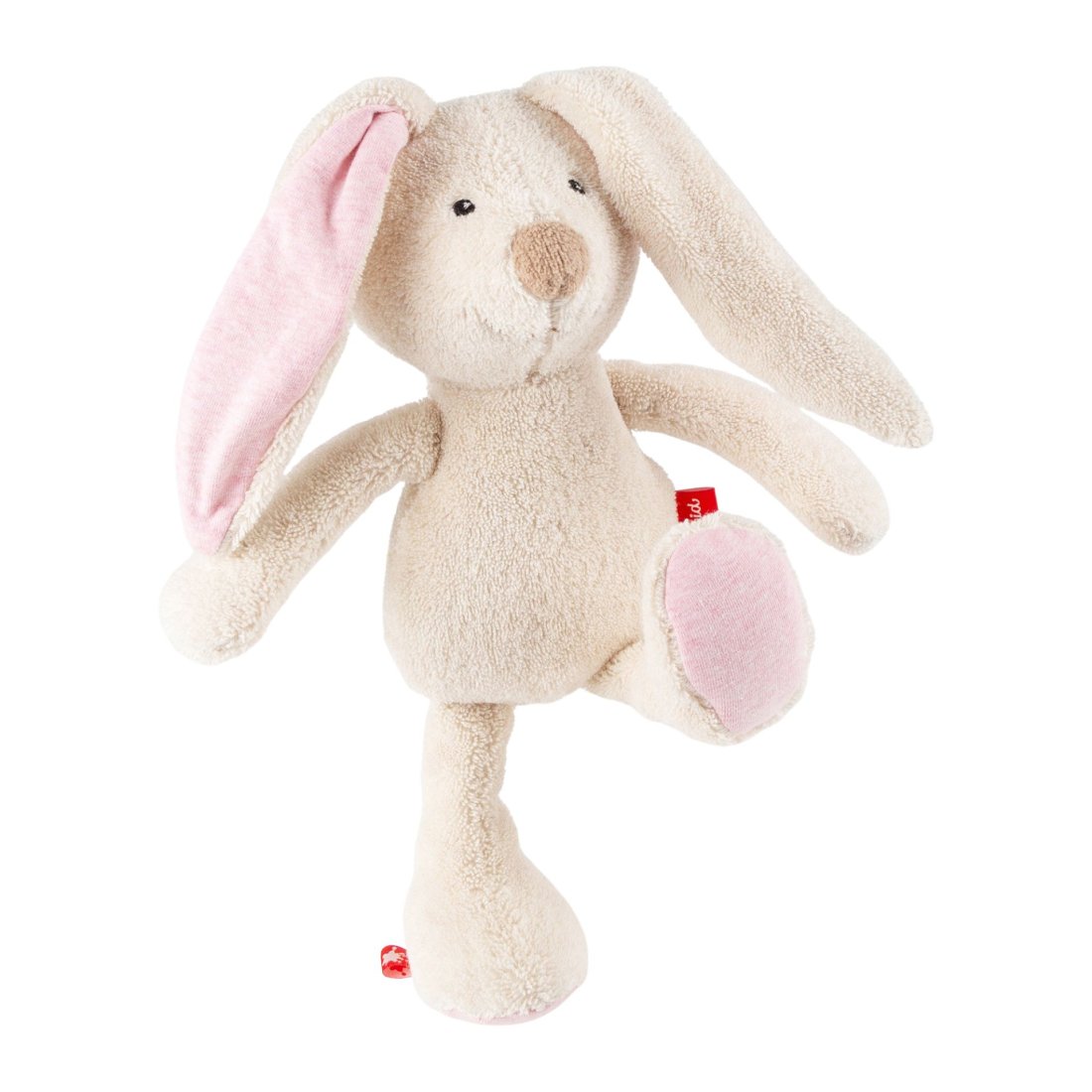 sigikid Natural Friends Schlenker Hase aus weißem Baumwollfrottee mit rosa Innenohren und rosa Fußsohlen