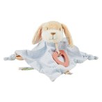 Sterntaler Schmusetuch Hase Hanni aus blau-weißem Streifenstoff mit geblümten Innenohren und Beißring
