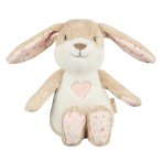 Sterntaler Kuscheltier Hase Hanni mit Rassel aus beigem und weißem Plüsch mit einem rosa Herz auf der Brust