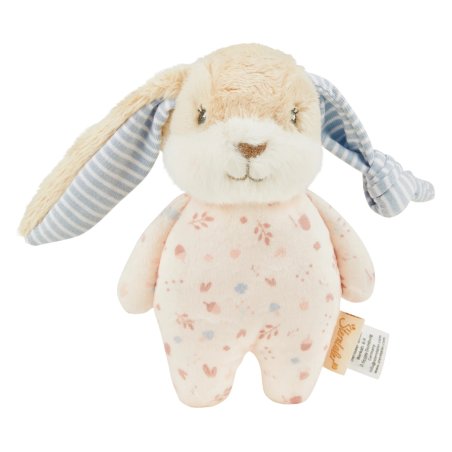 Sterntaler Hase Mini Spieltier aus beigem Plüsch mit einem apricotfarbenem Overall aus Baumwollmusselin