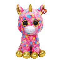 Ty Beanie Boos Einhorn Fantasia XL aus rosa Plüsch mit bunten Flecken und großen Glitzeraugen