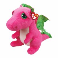 Ty Beanie Boos Kuscheltier Drache Darla XL aus pinkem Plüsch mit grünen Flügeln und grünen Glitzeraugen