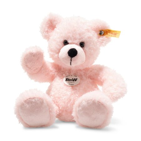 Steiff Teddybär Lotte aus rosafarbenem Plüsch mit schwarzen Knopfaugen